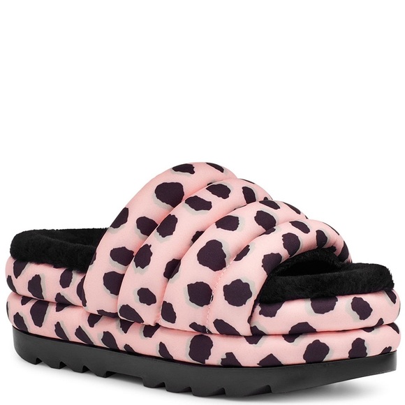 UGG Pink Scallop Maxi Slide Cheetah Print Platform Slides 9 NEW - Picture 1 of 8